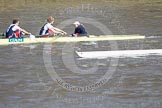 The Boat Race season 2012 - fixture CUBC vs Leander: The London Rowing Club Eight racing against Goldie, the Cambridge reserve boat:  7 James Lyndsey-Fynn, stroke Mark Aldred, and cox Jess Terrell..
River Thames between Putney and Molesey,
London,
Greater London,
United Kingdom,
on 10 March 2012 at 13:47, image #56