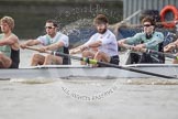 The Boat Race season 2012 - fixture CUBC vs Leander: CUBC Blue Boat: Stroke Niles Garratt, Alex Ross, Steve Dudek, and Alexander Scharp..
River Thames between Putney and Molesey,
London,
Greater London,
United Kingdom,
on 10 March 2012 at 14:12, image #96