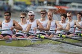 The Boat Race season 2012 - fixture CUBC vs Leander: The Leander Club Eight:  Stroke Vasillis Ragoussis, Cameron MacRitchie, Sean Dixon, Tom Clark, John Clay, Will Gray, Sam Whittaker, and bow Oliver Holt..
River Thames between Putney and Molesey,
London,
Greater London,
United Kingdom,
on 10 March 2012 at 14:13, image #98