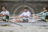 The Boat Race season 2012 - fixture CUBC vs Leander: CUBC Blue Boat: Alex Ross, Steve Dudek, and Alexander Scharp..
River Thames between Putney and Molesey,
London,
Greater London,
United Kingdom,
on 10 March 2012 at 14:13, image #109