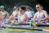 The Boat Race season 2012 - fixture CUBC vs Leander: The Leander Club Eight:  Close-up of Will Gray and Sam Whittaker, behind them the leading Cambridge Eight..
River Thames between Putney and Molesey,
London,
Greater London,
United Kingdom,
on 10 March 2012 at 14:18, image #140