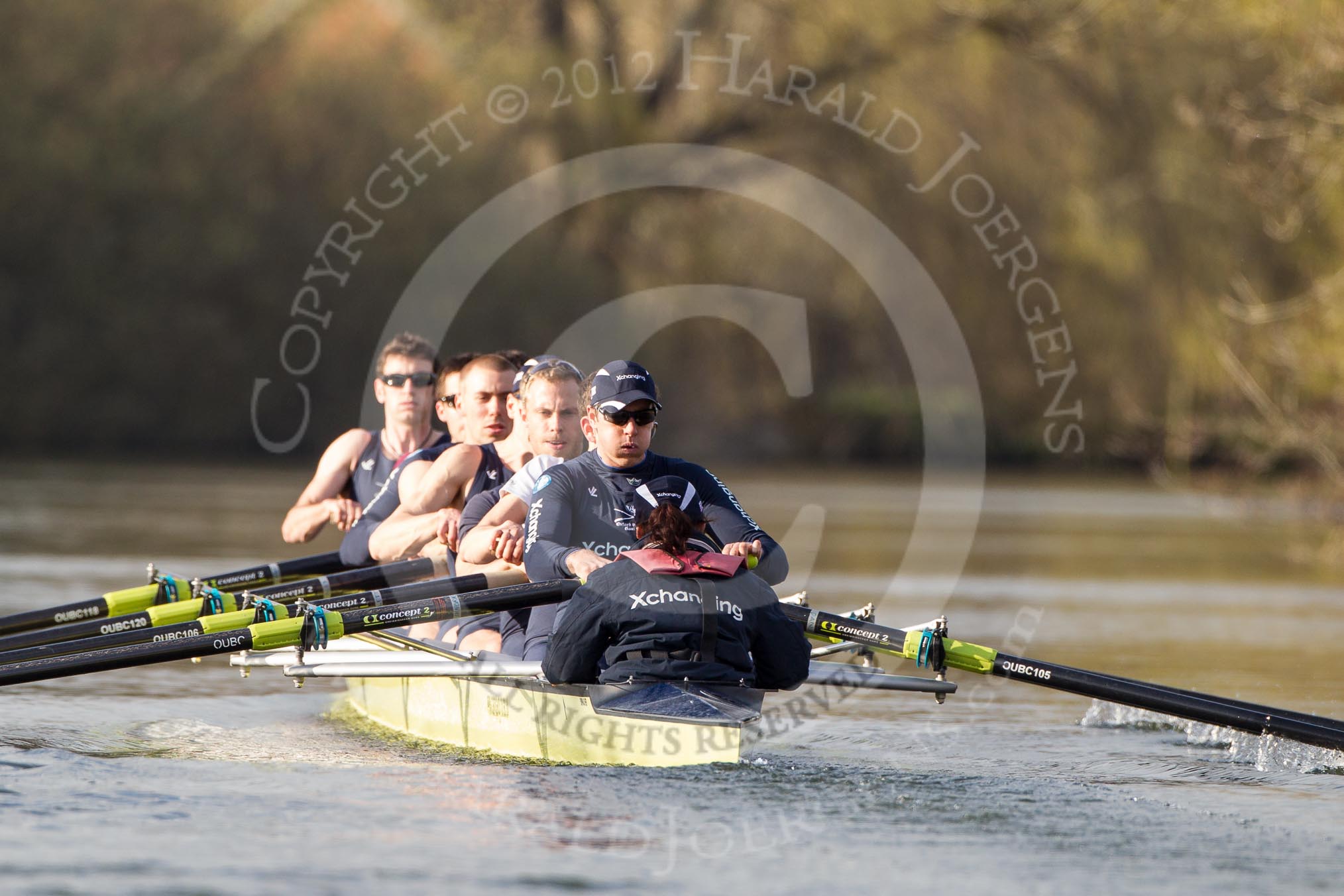 The Boat Race season 2012 - OUBC training: Bow Dr. Alexander Woods, 2 William Zeng, 3 Kevin Baum, 4 Alexander Davidson, 5 Karl Hudspith, 6 Dr. Hanno Wienhausen, 7 Dan Harvey, stroke Roel Haen, and cox Zoe de Toledo..


Oxfordshire,
United Kingdom,
on 20 March 2012 at 15:49, image #51