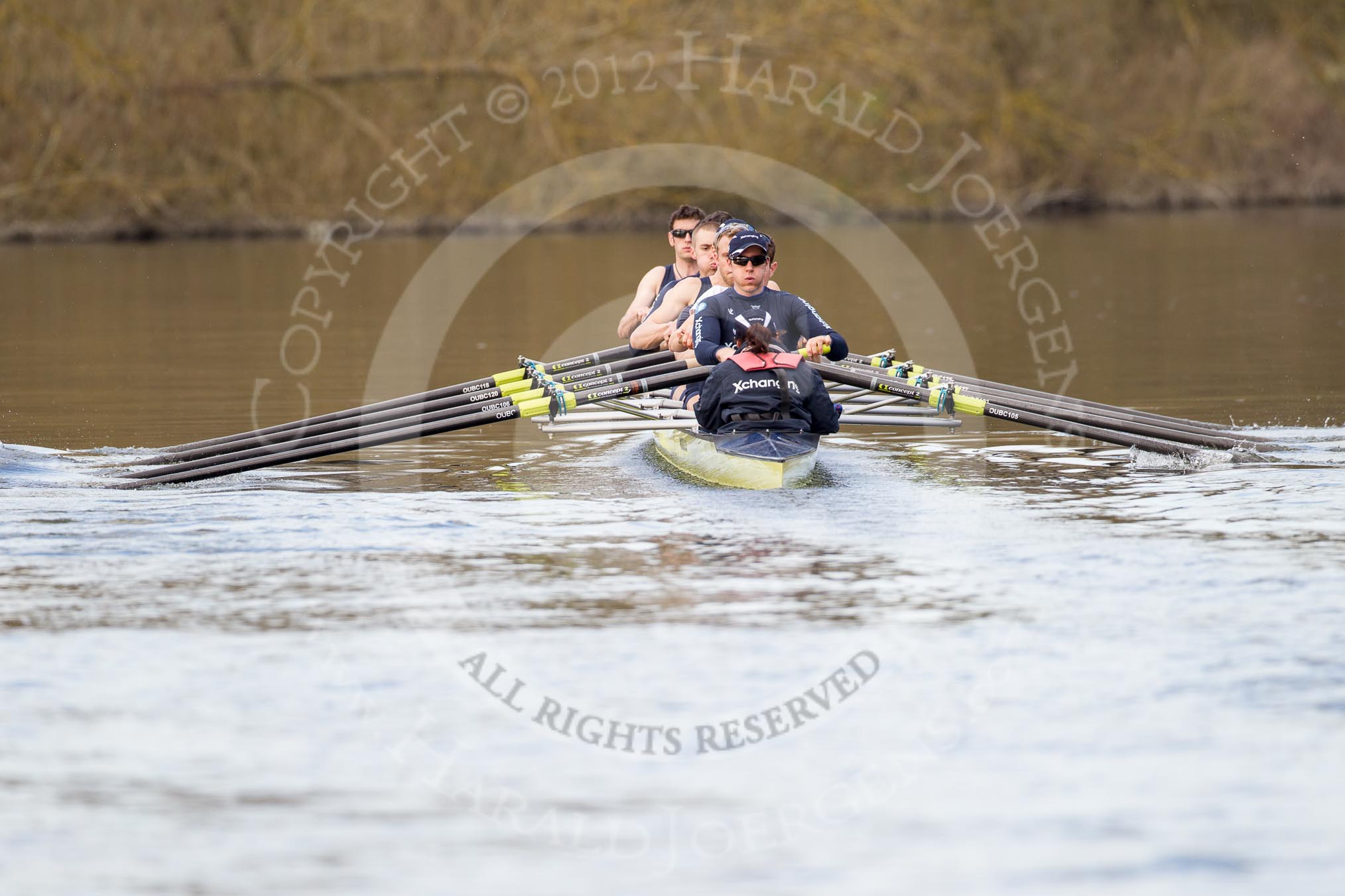 The Boat Race season 2012 - OUBC training: Bow Dr. Alexander Woods, 2 William Zeng, 3 Kevin Baum, 4 Alexander Davidson, 5 Karl Hudspith, 6 Dr. Hanno Wienhausen, 7 Dan Harvey, stroke Roel Haen, and cox Zoe de Toledo..


Oxfordshire,
United Kingdom,
on 20 March 2012 at 16:20, image #102