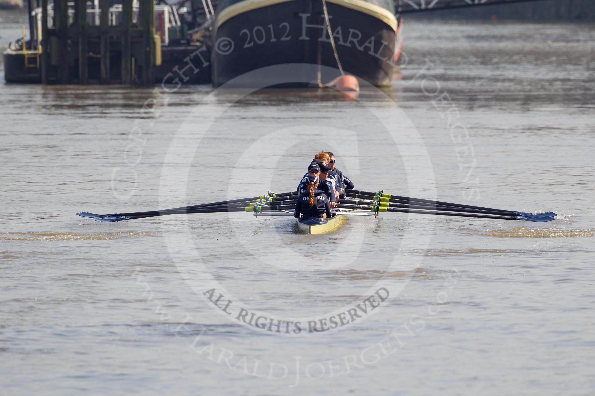 The Boat Race season 2012 - fixture OUBC vs Leander: The OUBC reserve boat Isis getting ready for their fixture against Tideway Scullers. Cox Katherine Apfelbaum, stroke Tom Watson, Justin Webb, Geordie Macleod, Joe Dawson, Ben Snodin, Julian Bubb-Humfryes, Chris Fairweather, and bow Tom Hilton..




on 24 March 2012 at 13:25, image #14