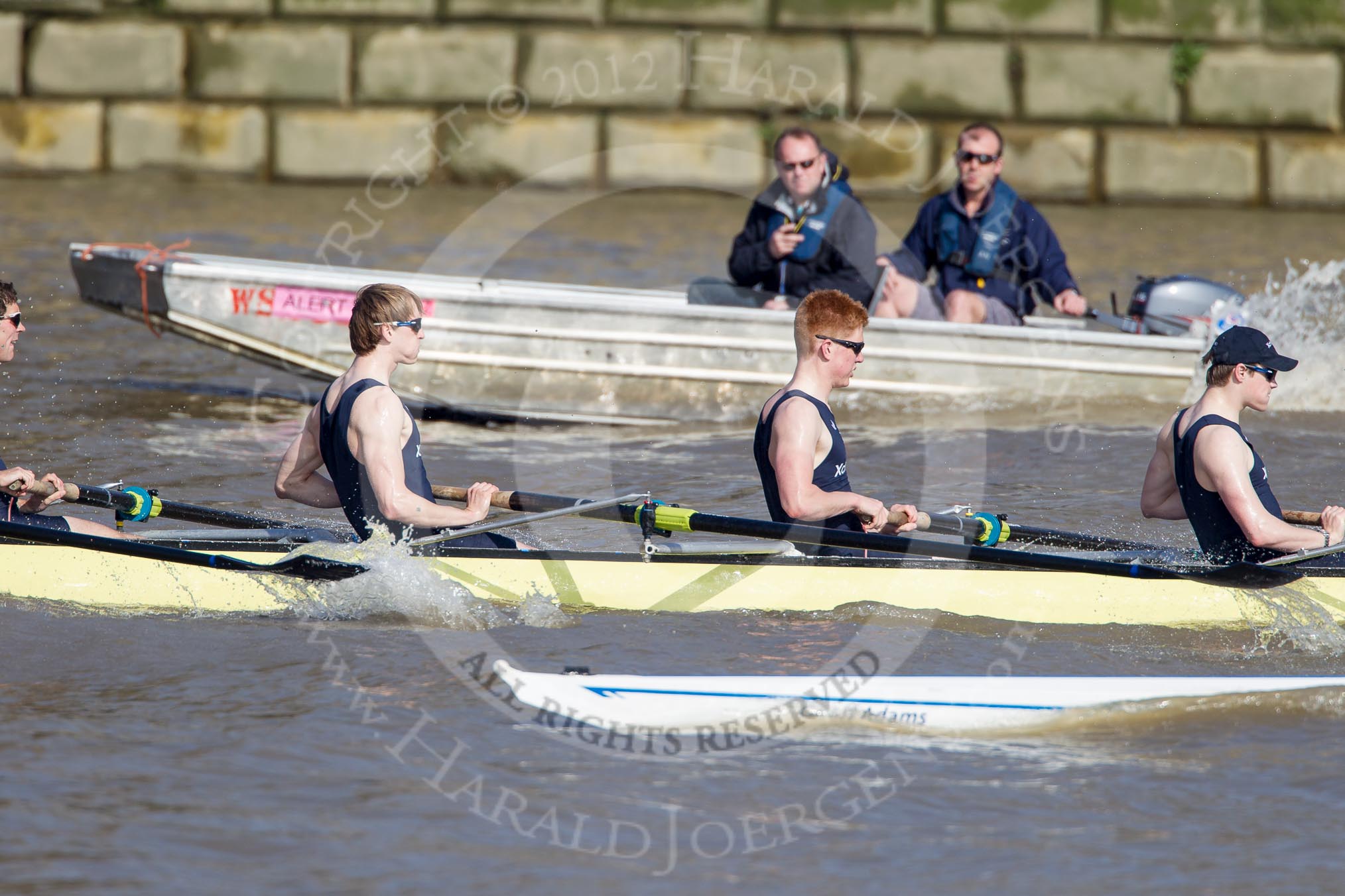 The Boat Race season 2012 - fixture OUBC vs Leander: The OUBC Isis crew racing Tideway Scullers -3 seat Julian Bubb-Humfryes, 4 Ben Snodin, 5 Joe Dawson, and 6 seat Geordie Macleod..




on 24 March 2012 at 14:00, image #68