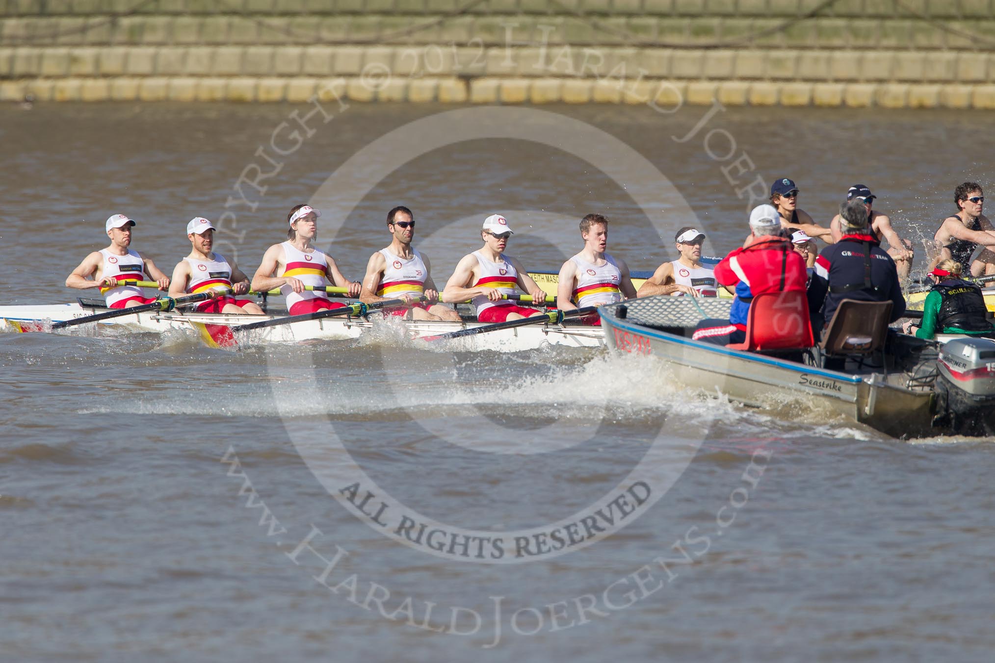 The Boat Race season 2012 - fixture OUBC vs Leander: The all-to-be-named Tideway Scullers squad against OUBC's Isis, here bow Tom Hilton, Chris Fairweather, and Julian Bubb-Humfryes..




on 24 March 2012 at 14:01, image #76