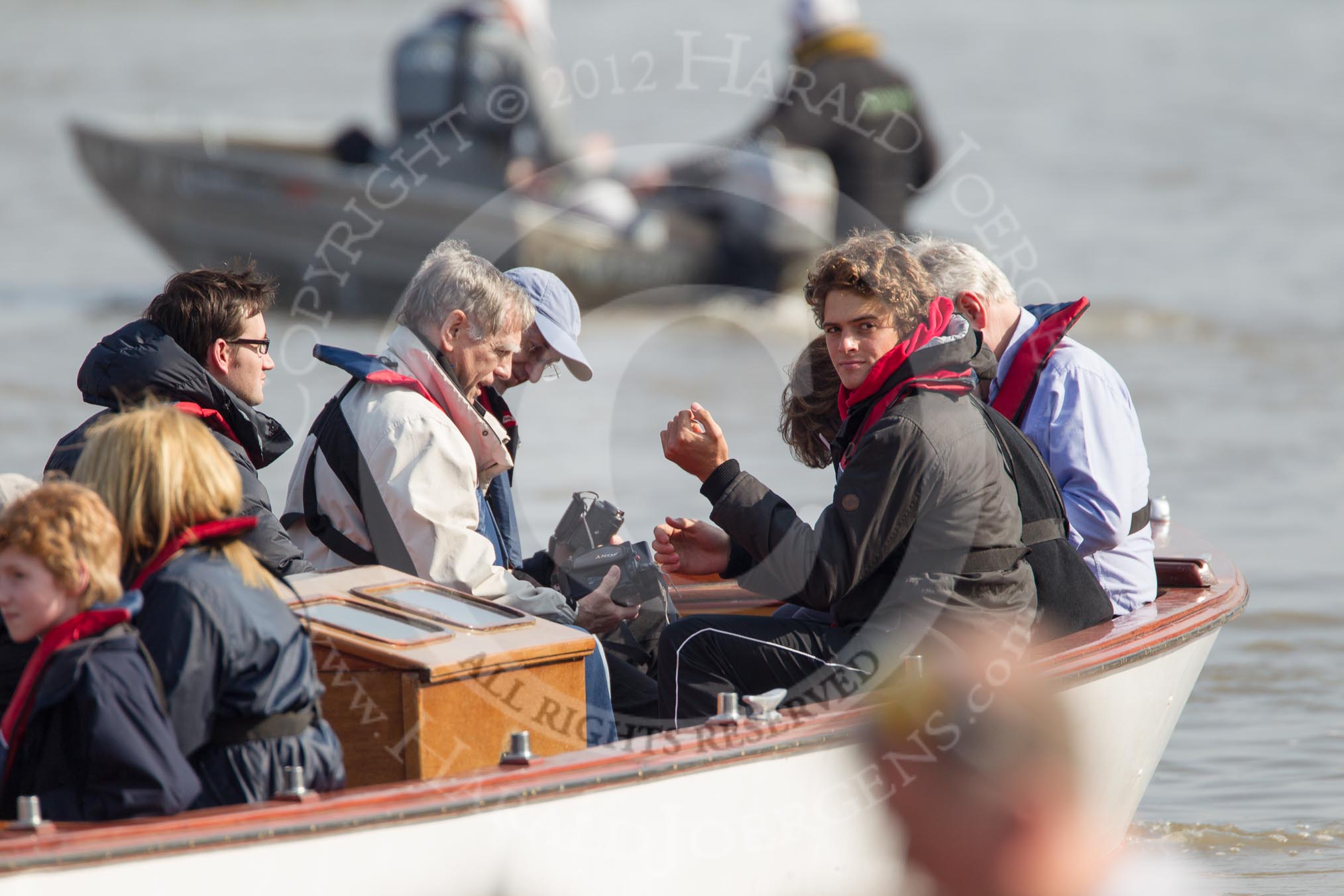 The Boat Race season 2012 - fixture OUBC vs Leander: Officials and Oxford alumni in one of the Thames launches following the race..




on 24 March 2012 at 14:14, image #91