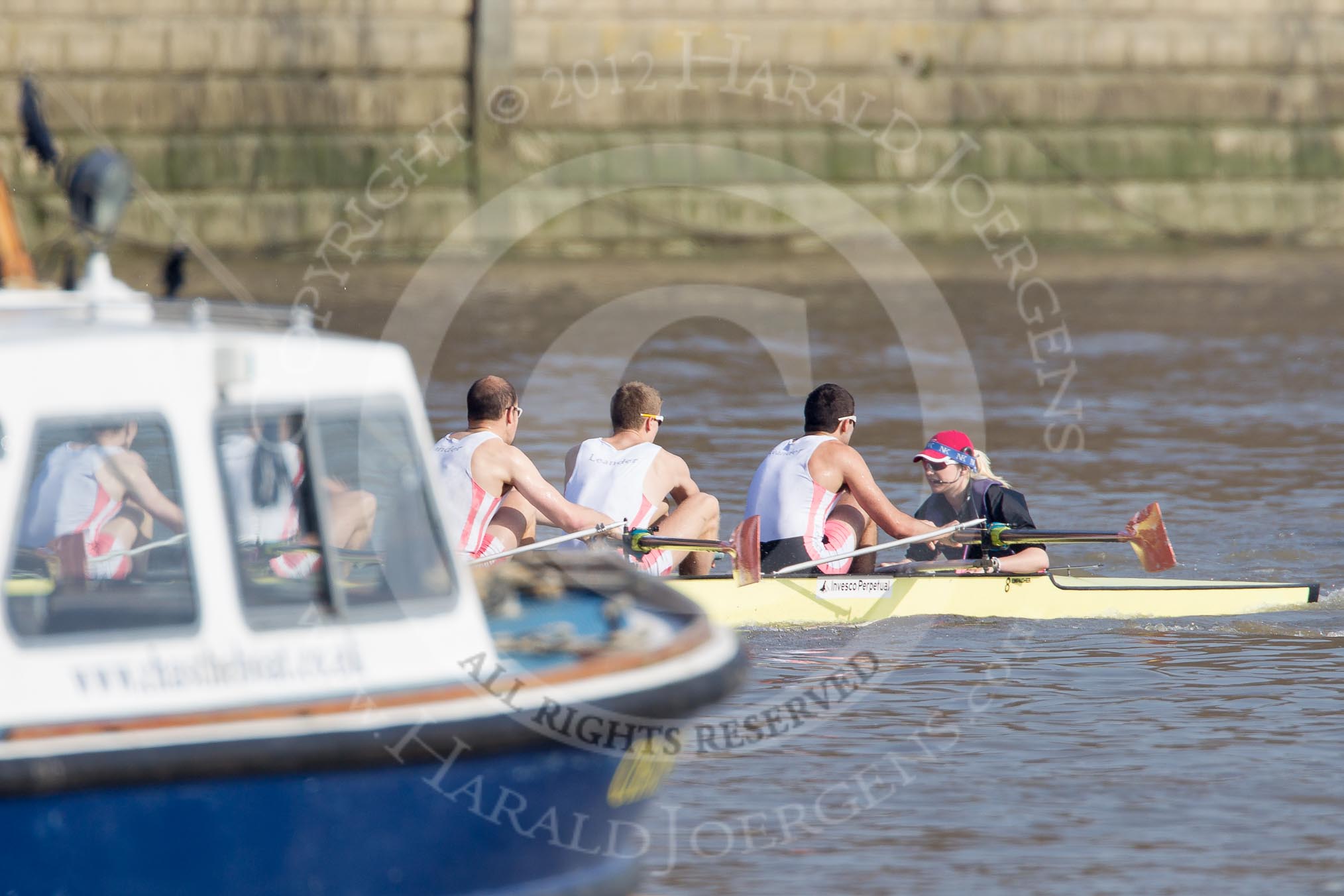The Boat Race season 2012 - fixture OUBC vs Leander: Leander Club racing the OUBC Blue Boat - here John Clay, Cameron MacRitchie, stroke Vasillis Ragoussis, and cox Katie Klavenes..




on 24 March 2012 at 14:29, image #107