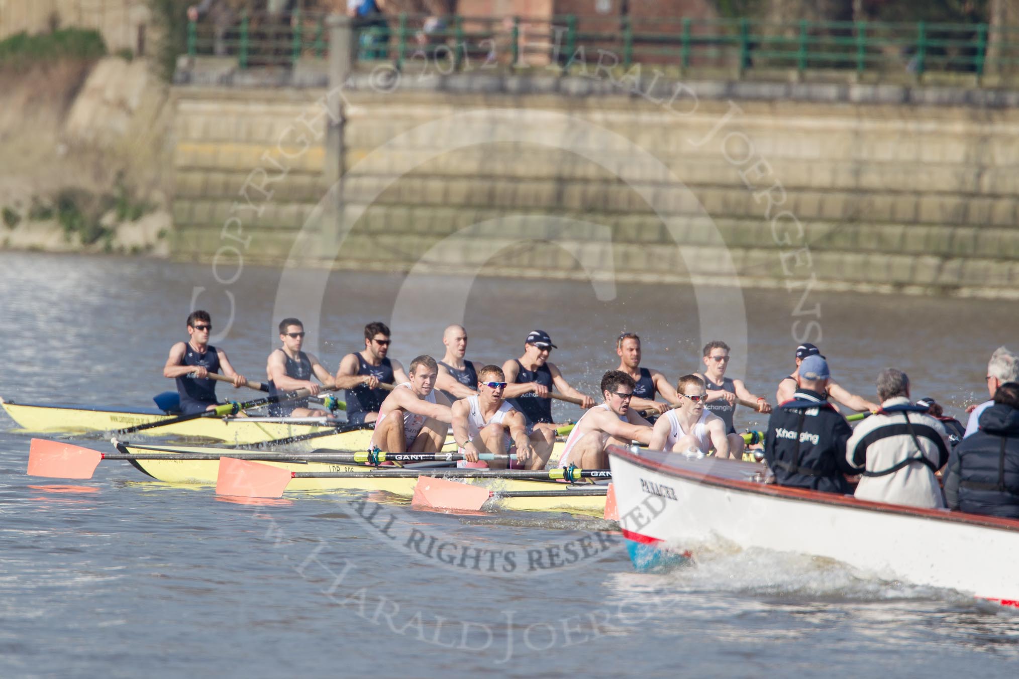 The Boat Race season 2012 - fixture OUBC vs Leander: OUBC Blue Boat in the lead - 2 William Zeng, 3 Kevin Baum, 4 Alexander Davidson, 5 Karl Hudspith, 6 Dr. Hanno Wienhausen, 7 Dan Harvey, stroke Roel Haen, cox Zoe de Toledo, in the Leander boat bow Nathan Hillyer, Chris Friend, Will Gray, Sam Whittaker, Tom Clark, John Clay, Cameron MacRitchie, stroke Vasillis Ragoussis, and cox Katie Klavenes..




on 24 March 2012 at 14:30, image #120