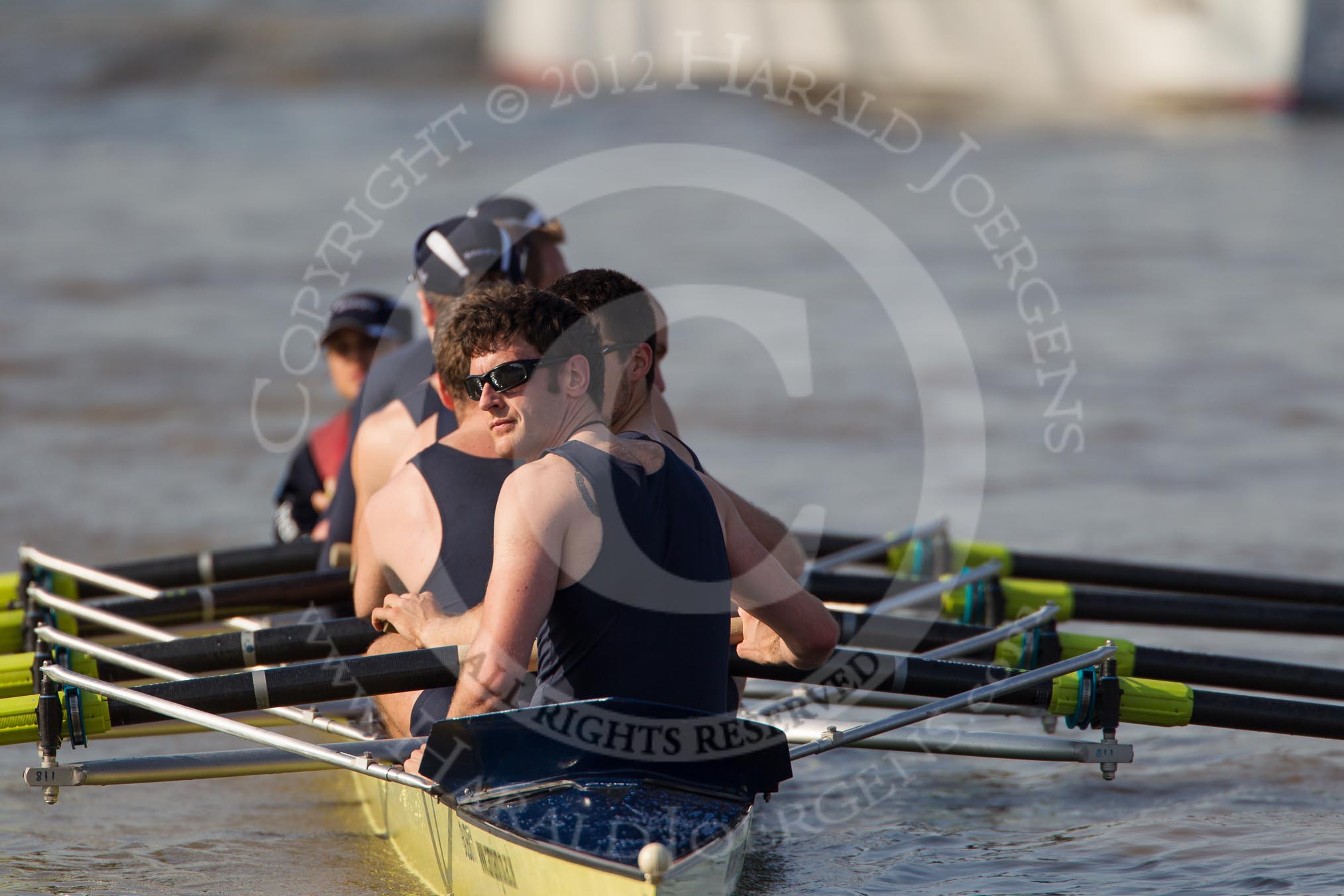 The Boat Race season 2012 - fixture OUBC vs Leander: The OUBC Blue Boat squad returning from their fixture against Leander. Dr. Alexander Woods, 2 William Zeng, 3 Kevin Baum, 4 Alexander Davidson, 5 Karl Hudspith, 6 Dr. Hanno Wienhausen, 7 Dan Harvey, stroke Roel Haen, and cox Zoe de Toledo..




on 24 March 2012 at 15:06, image #157