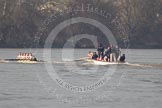 The Boat Race season 2012 - fixture OUBC vs Leander: OUBC Blue Boat in the lead - 2 William Zeng, 3 Kevin Baum, 4 Alexander Davidson, 5 Karl Hudspith, 6 Dr. Hanno Wienhausen, 7 Dan Harvey, stroke Roel Haen, cox Zoe de Toledo, in the Leander boat bow Nathan Hillyer, Chris Friend, Will Gray, Sam Whittaker, Tom Clark, John Clay, Cameron MacRitchie, stroke Vasillis Ragoussis, and cox Katie Klavenes. Behind the two boats the umpire Richard Phelps..




on 24 March 2012 at 14:30, image #131