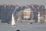The Boat Race season 2012 - fixture OUBC vs Leander: Approaching Hammersmith Bridge, the OUBC Blue Boat in the lead, Leander, followed by umpire Richard Phelps, behind. Just visible under Hammersmith Bridge the CUBC Blue Boat..




on 24 March 2012 at 14:33, image #144