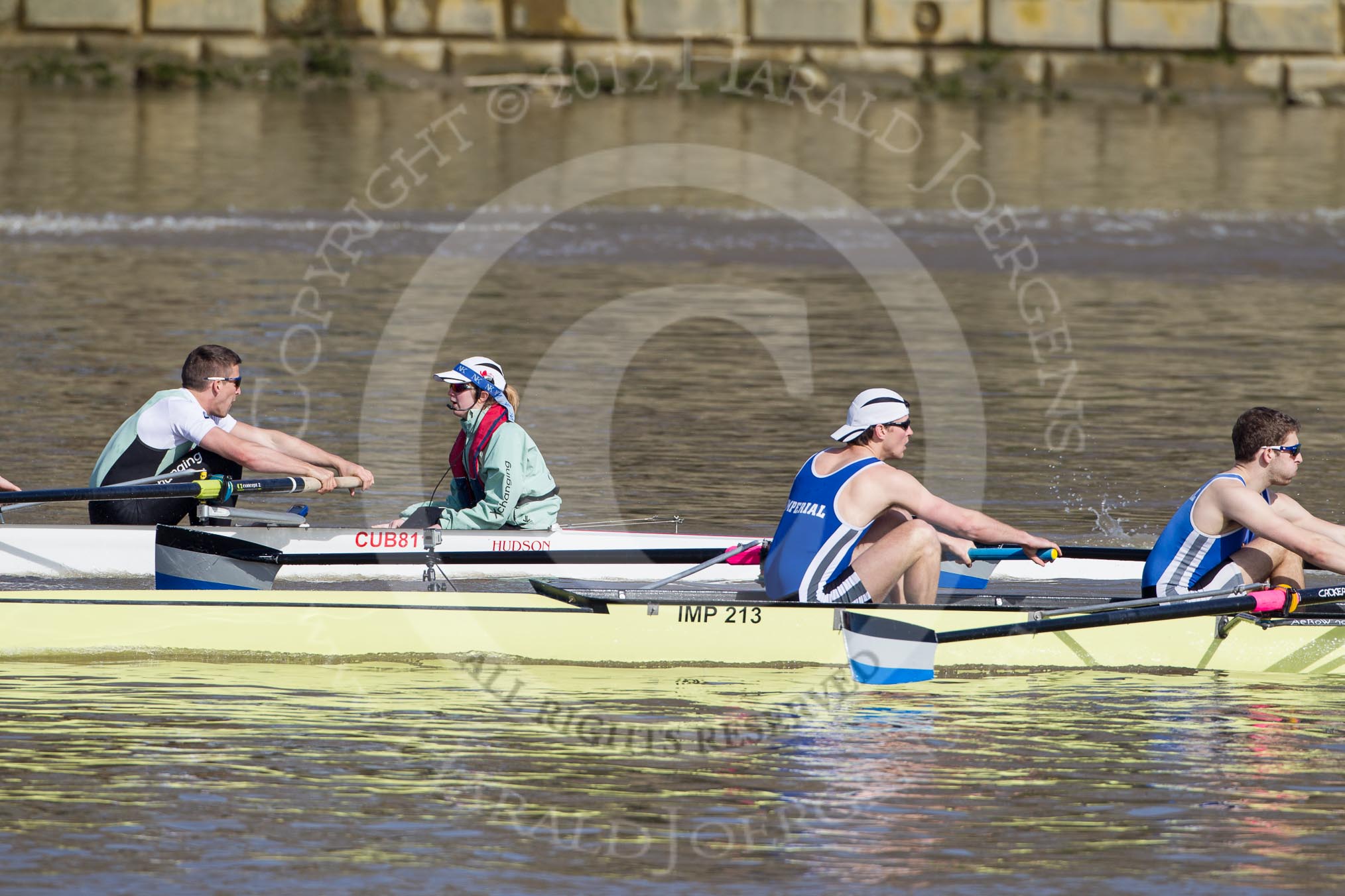 The Boat Race season 2012 - fixture CUBC vs Molesey BC: The Cambridge reserve boat Goldie racing Imperial BC: On the Cambridge side stroke Felix Wood and cox Sarah Smart, in the Imperial boat Alex Gillies and Adam Seward..




on 25 March 2012 at 14:46, image #50