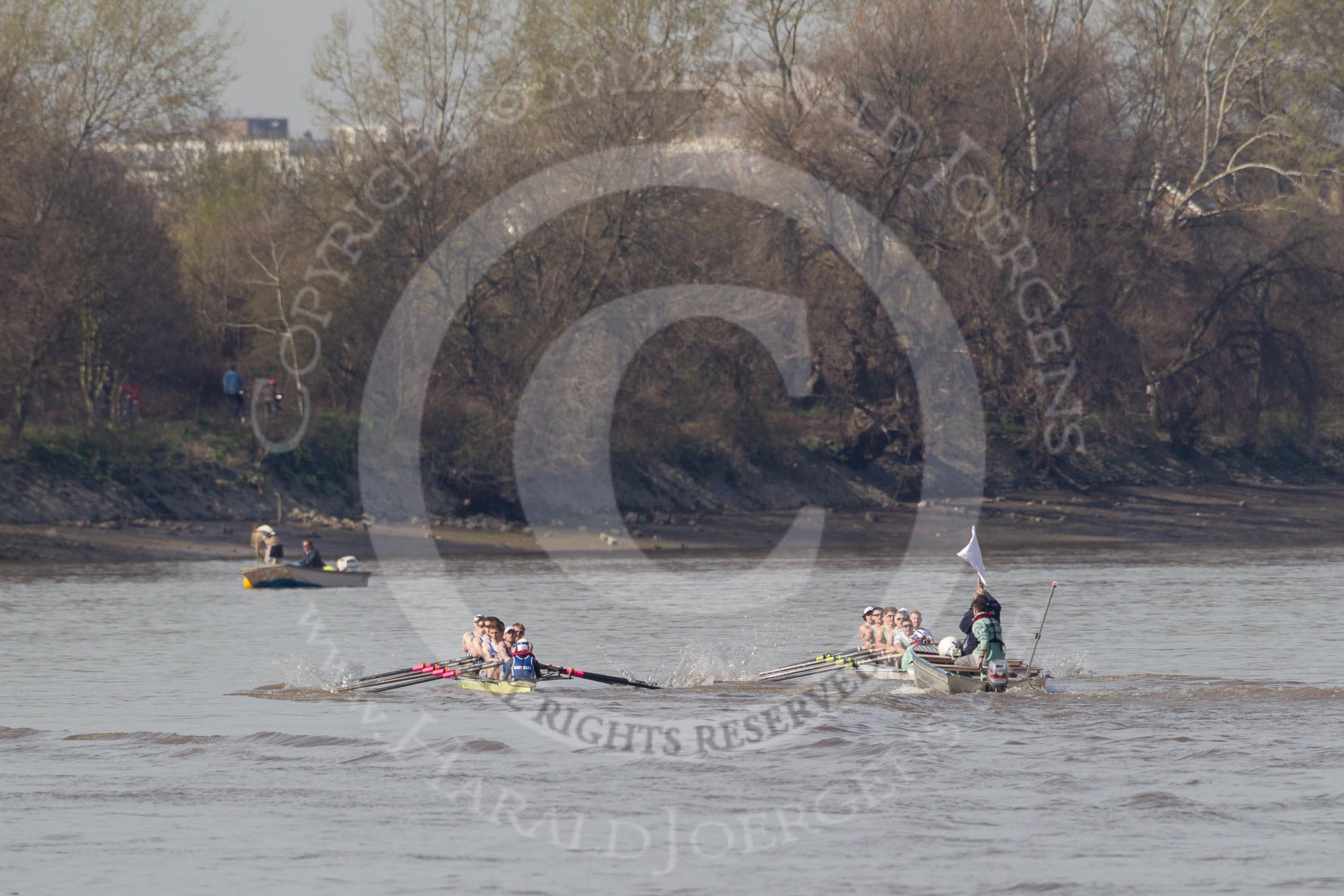 The Boat Race season 2012 - fixture CUBC vs Molesey BC: CUBC Goldie v Imperial fixture: The Imperial boat on the left, behind umpire Simon Harris..




on 25 March 2012 at 14:48, image #65