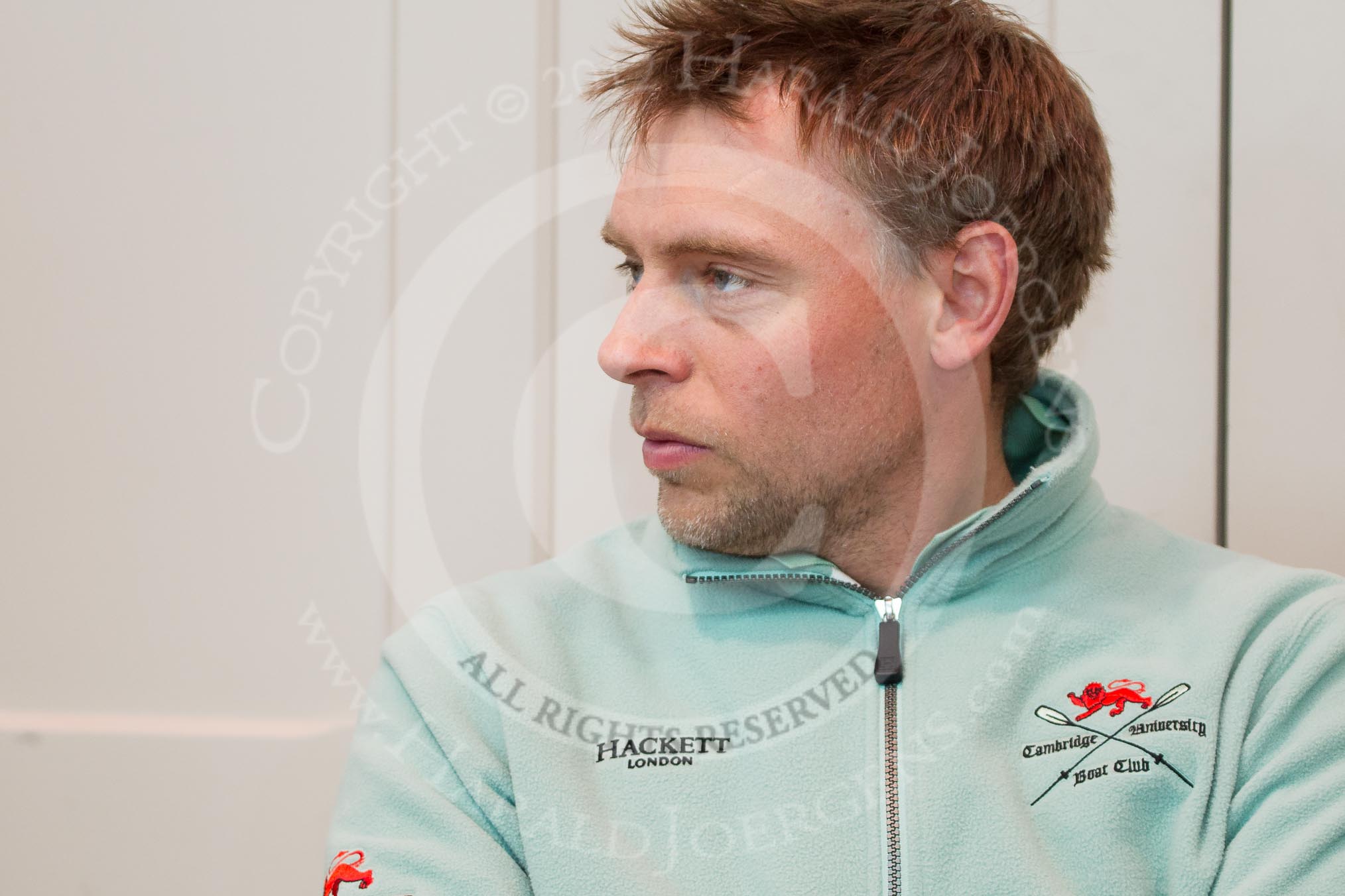 Cambridge University Boat Club chief coach Steve Trapmore during the press conference on April 5, 2012, at the BT Press Centre, two days before the 2012 Boat Race.