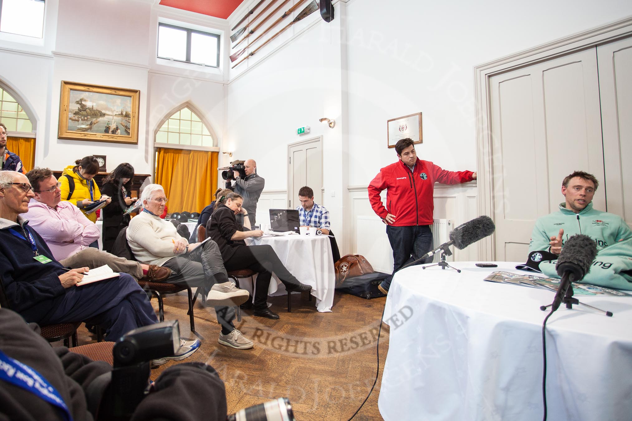 The BT Press Centre at the Thames Rowing Club in Putney two days before the 2012 Boat Race.