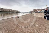 The River Thames at low tide in the morning of April 5, with photographers waiting for an outing of Cambridge and Oxford University Boat Clubs ahead of the 2012 Boat Race on April  7.