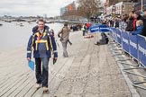 The Boat Race 2012: Sir Matthew Pinsent, reserve umpire and former ten times rowing world championship gold medallist. Behind him, in red, last years Cambridge Blue Boat cox Liz Box..




on 07 April 2012 at 13:19, image #123