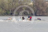 The Boat Race 2012: The Goldie/Isis Boat Race: Approaching the Middlesex bend, Goldie on the left, Isis on the right, behind in the middle umpire Richard Phelps..




on 07 April 2012 at 13:47, image #180