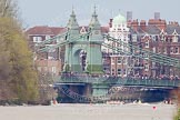 The Boat Race 2012: The Isis v Goldie Boat Race. The Oxford reserve boat Isis, in blue, in the lead, approaching Hammersmith Bridge, the Goldie crew in yellow..




on 07 April 2012 at 13:51, image #197