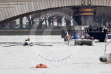 The Boat Race 2012: The Oxford Blue Boat ready for the start of the 2012 Boat Race at the stake boat. On the right the boat with the race umpire, behind boats of the flotilla to follow the Boat Race..




on 07 April 2012 at 14:14, image #213