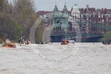 The Boat Race 2012: The 2012 Boat Race, with the boats approaching Hammersmith Bridge: The Cambridge Blue Boat on the left, nearly covered by the boat of the umpire, and the Oxford Blue Boat on the right..




on 07 April 2012 at 14:20, image #296