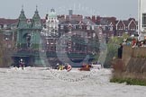 The Boat Race 2012: The 2012 Boat Race, with the boats approaching Hammersmith Bridge: The Cambridge Blue Boat on the left, nearly covered by the boat of the umpire, and the Oxford Blue Boat on the right..




on 07 April 2012 at 14:20, image #298