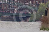 The Boat Race 2012: The 2012 Boat Race, with the boats approaching Hammersmith Bridge: The Cambridge Blue Boat on the left, nearly covered by the boat of the umpire, and the Oxford Blue Boat on the right..




on 07 April 2012 at 14:21, image #309