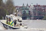 The Boat Race 2012: The 2012 Boat Race, with the boats approaching Hammersmith Bridge: The Cambridge Blue Boat on the left, nearly covered by the boat of the umpire, and the Oxford Blue Boat on the right..




on 07 April 2012 at 14:21, image #313