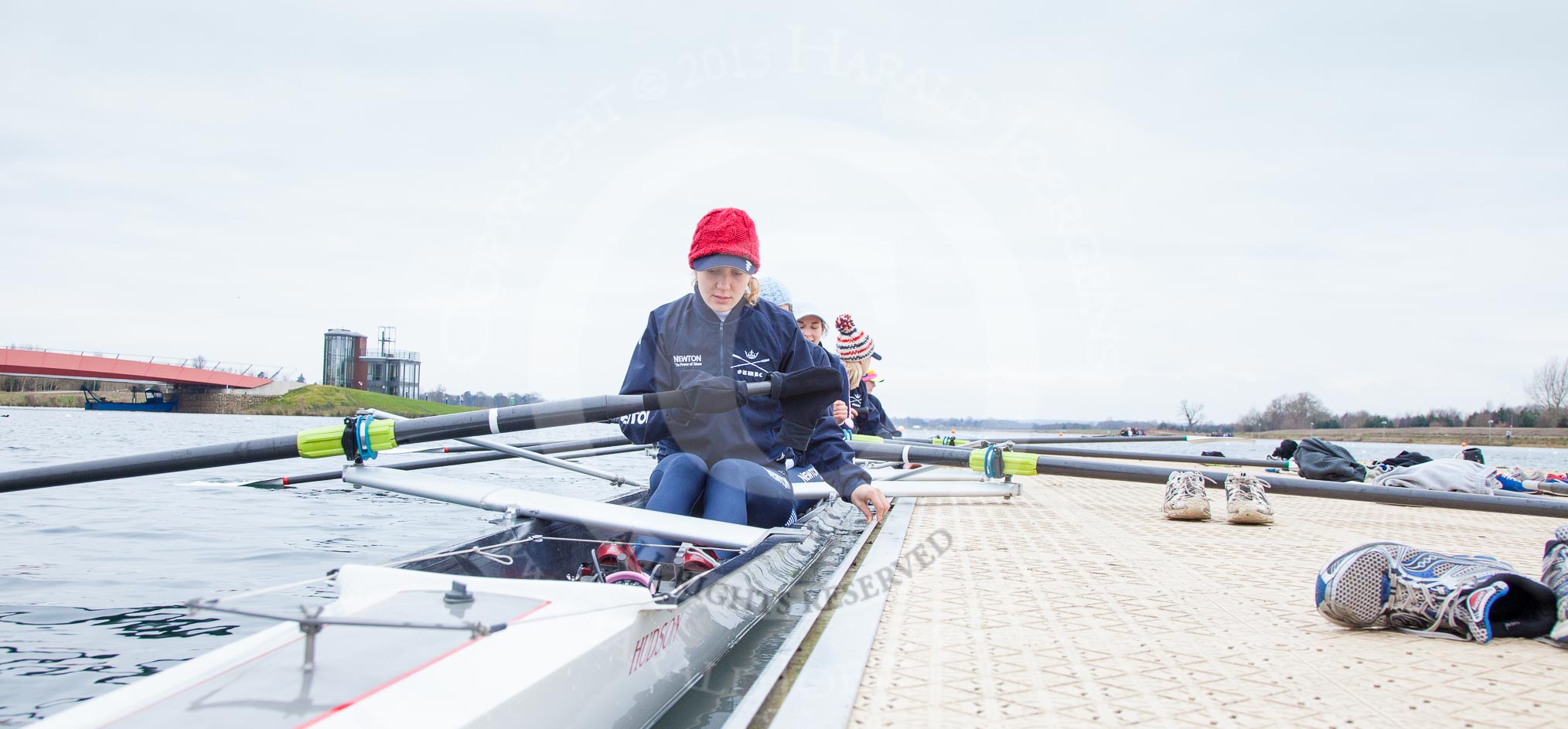 The Boat Race season 2013 - fixture OUWBC vs Molesey BC: The OUWBC Eight getting ready, in front stroke Maxie Scheske..
Dorney Lake,
Dorney, Windsor,
Berkshire,
United Kingdom,
on 24 February 2013 at 11:16, image #38