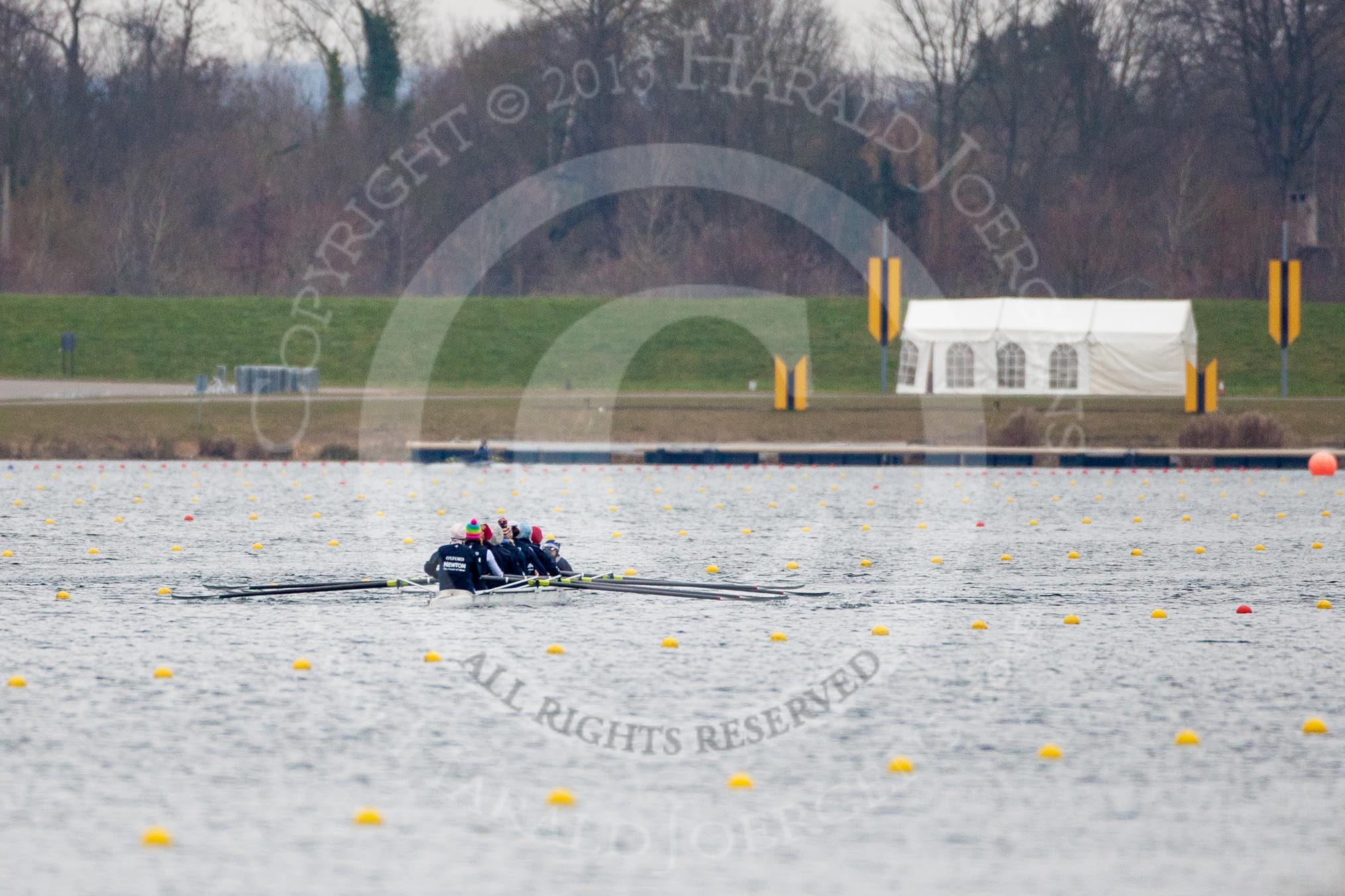 The Boat Race season 2013 - fixture OUWBC vs Molesey BC: The OUWBC Blue Boat during a training session at Dorney Lake..
Dorney Lake,
Dorney, Windsor,
Berkshire,
United Kingdom,
on 24 February 2013 at 11:43, image #57