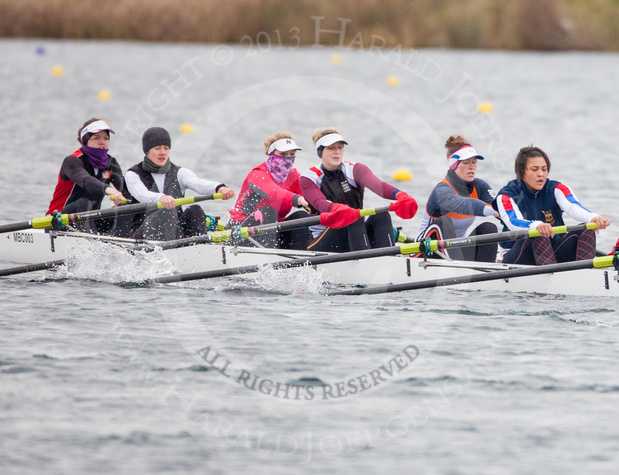 The Boat Race season 2013 - fixture OUWBC vs Molesey BC: The Molesley BC Eight: Bow-Nel Castle-Smith, two-Elly Blackwell, three-Olivia Marshall, four-Catie Sharrod, five-Karen Bennett and six-Amelda Gare..
Dorney Lake,
Dorney, Windsor,
Berkshire,
United Kingdom,
on 24 February 2013 at 11:45, image #83