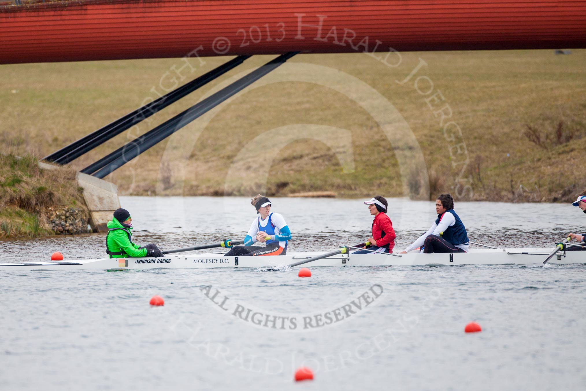 The Boat Race season 2013 - fixture OUWBC vs Molesey BC: The Molesley BC Eight: Cox-Helen Arbuthnot, stroke-Sam Fowler, seven-Gabby Rodriguez and six-Amelda Gare..
Dorney Lake,
Dorney, Windsor,
Berkshire,
United Kingdom,
on 24 February 2013 at 12:00, image #96