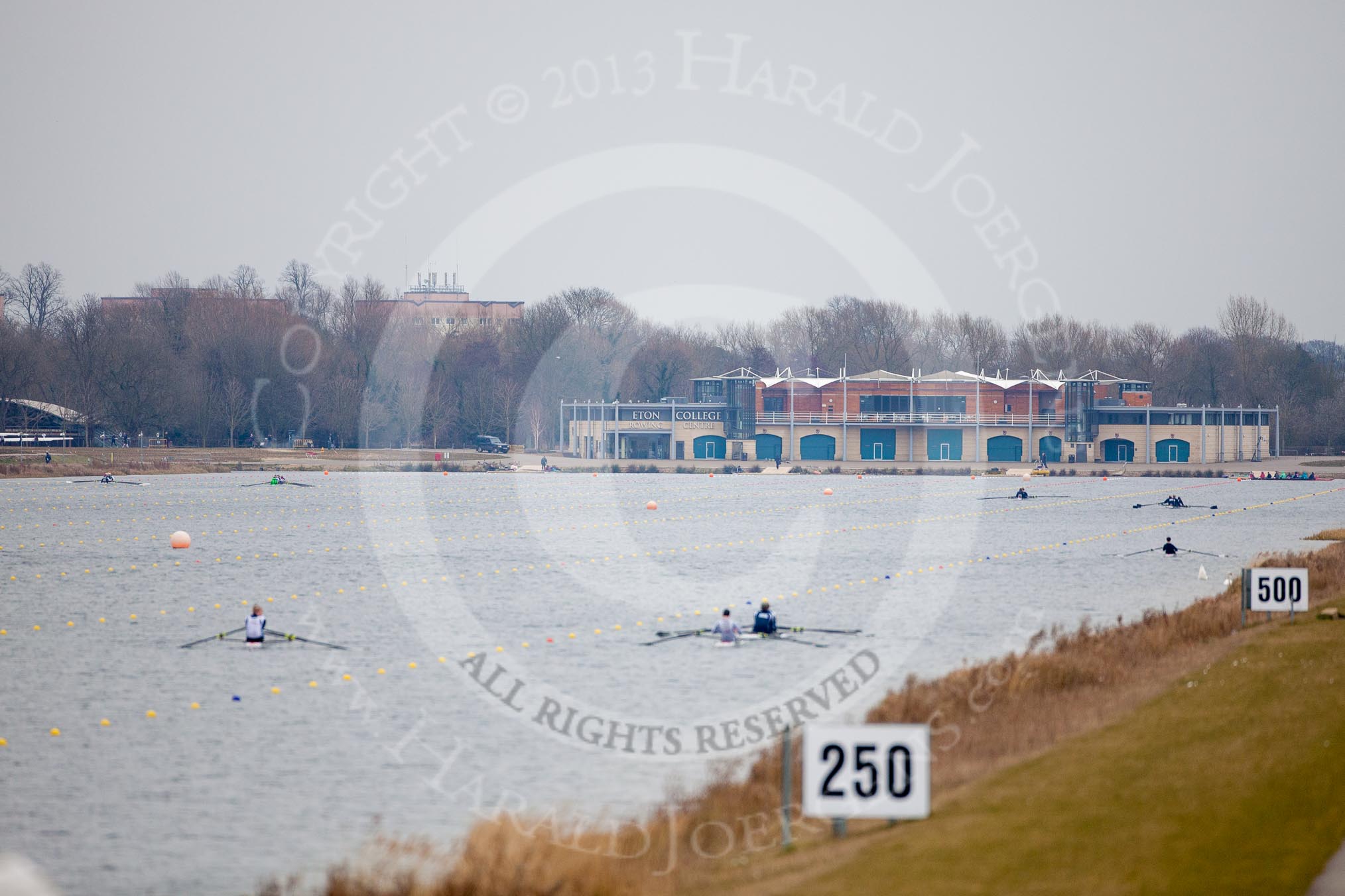 The Boat Race season 2013 - fixture OUWBC vs Molesey BC: The boathouse at Dorney Lake (Eton College Rowing Centre) seen from the eastern side of the lake..
Dorney Lake,
Dorney, Windsor,
Berkshire,
United Kingdom,
on 24 February 2013 at 12:09, image #119