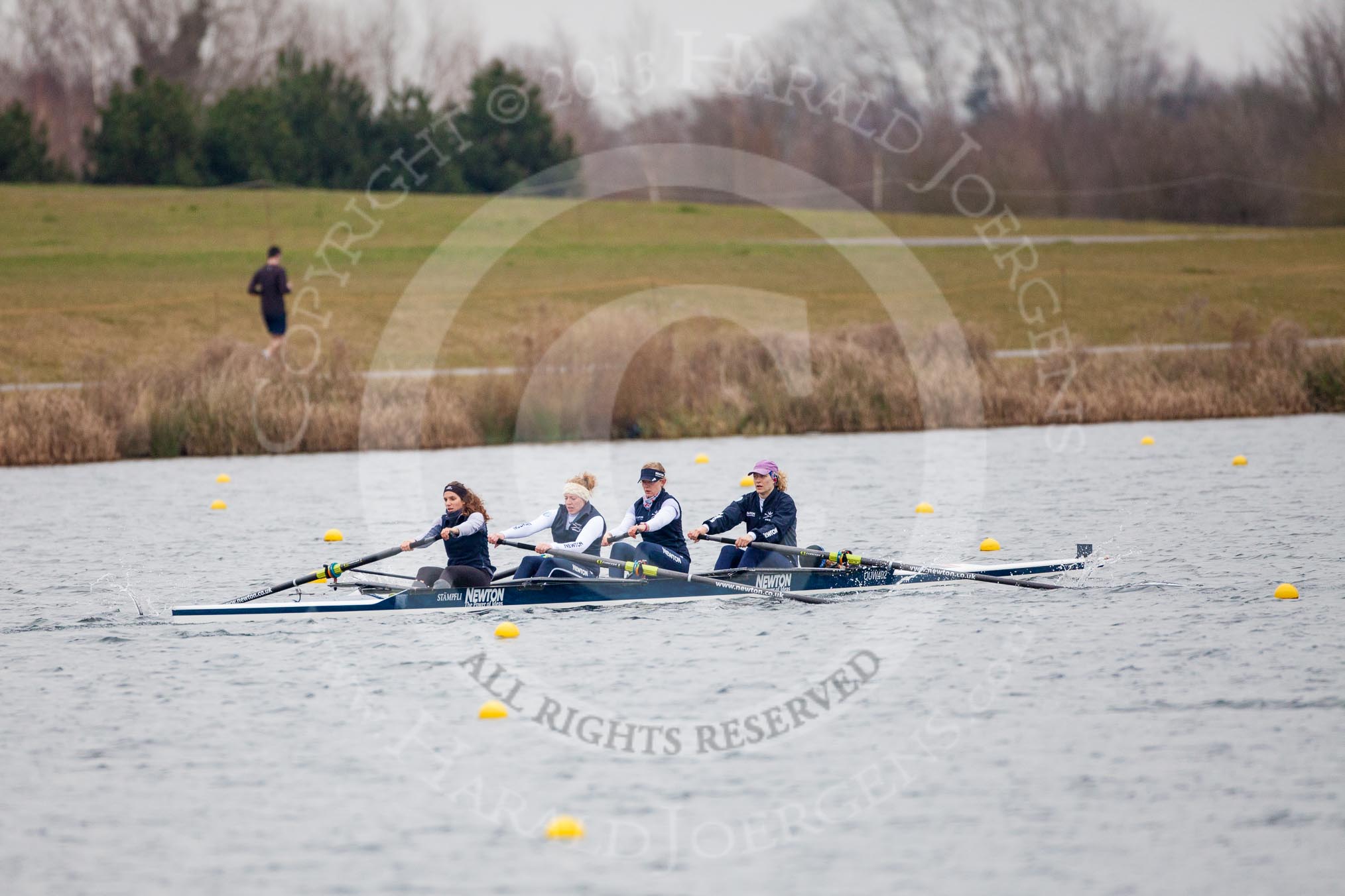 The Boat Race season 2013 - fixture OUWBC vs Molesey BC: OUWBC coxed four with stroke Coralie Viollet-Djelassi, Eleanor Darlington, Maria Mazza, and bow Caitlin Goss, cox is Sonya Milanova..
Dorney Lake,
Dorney, Windsor,
Berkshire,
United Kingdom,
on 24 February 2013 at 12:19, image #141