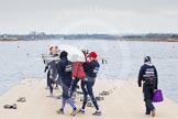 The Boat Race season 2013 - fixture OUWBC vs Molesey BC: The OUWBC Blue Boat carrying their boat towards Dorney Lake for a reaining session..
Dorney Lake,
Dorney, Windsor,
Berkshire,
United Kingdom,
on 24 February 2013 at 11:12, image #17