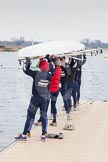 The Boat Race season 2013 - fixture OUWBC vs Molesey BC: Getting the OUWBC Blue Boat into Dorney Lake: Stroke Maxie Scheske, Anastasia Chitty, Harriet Keane, Amy Varney, Joanna Lee, Mary Foord Weston, Alice Carrington-Windo, Mariann Novak..
Dorney Lake,
Dorney, Windsor,
Berkshire,
United Kingdom,
on 24 February 2013 at 11:12, image #20
