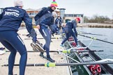 The Boat Race season 2013 - fixture OUWBC vs Molesey BC: The OUWBC Blue Boat crew getting ready for another training session at Dorney Lake - Bow Mariann Novak, Alice Carrington-Windo, Mary Foord Weston, Joanna Lee, Amy Varney, Harriet Keane, Anastasia Chitty and stroke Maxie Scheske..
Dorney Lake,
Dorney, Windsor,
Berkshire,
United Kingdom,
on 24 February 2013 at 11:15, image #31