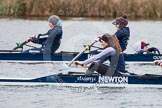 The Boat Race season 2013 - fixture OUWBC vs Molesey BC: Two OUWBC coxed fours racing each other, in the background Rachel Purkess, bow Elspeth Cumber with Olivia Cleary coxing, in the foreground stroke Coralie Viollet-Djelassi in the second OUWBC boat..
Dorney Lake,
Dorney, Windsor,
Berkshire,
United Kingdom,
on 24 February 2013 at 12:19, image #132