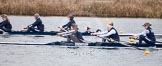The Boat Race season 2013 - fixture OUWBC vs Molesey BC: OUWBC's coxed fours, in front stroke Coralie Viollet-Djelassi, Eleanor Darlington and Maria Mazza, in the background Emily Chittock, Rachel Purkess, Elspeth Cumber with Olivia Cleary coxing..
Dorney Lake,
Dorney, Windsor,
Berkshire,
United Kingdom,
on 24 February 2013 at 12:19, image #133