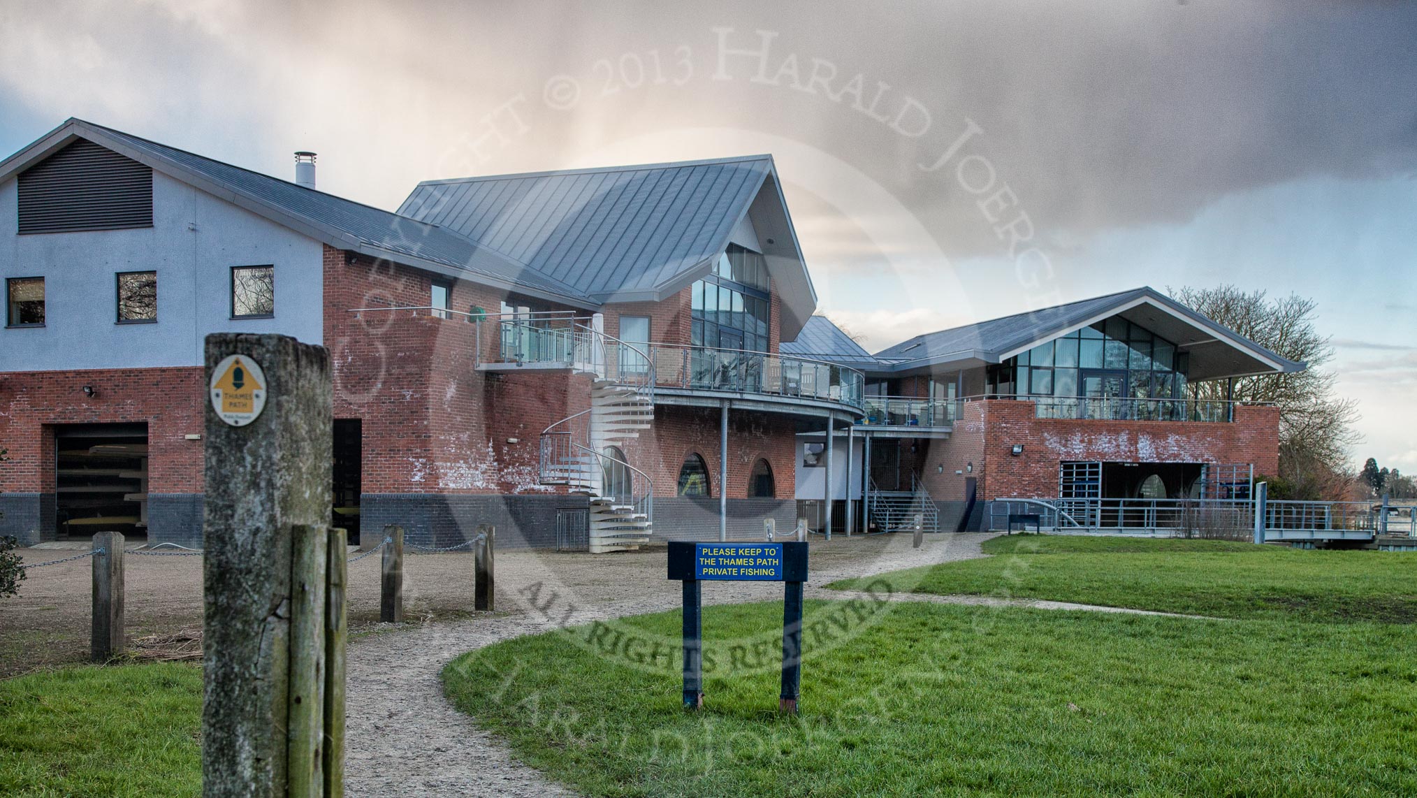 The Boat Race season 2013 - OUWBC training: Fleming Boathouse, the Oxford University Boat Club's training facility at the River Thames in Wallingford, seen from the Thames Path..
Fleming Boathouse,
Wallingford,
Oxfordshire,
United Kingdom,
on 13 March 2013 at 16:41, image #10