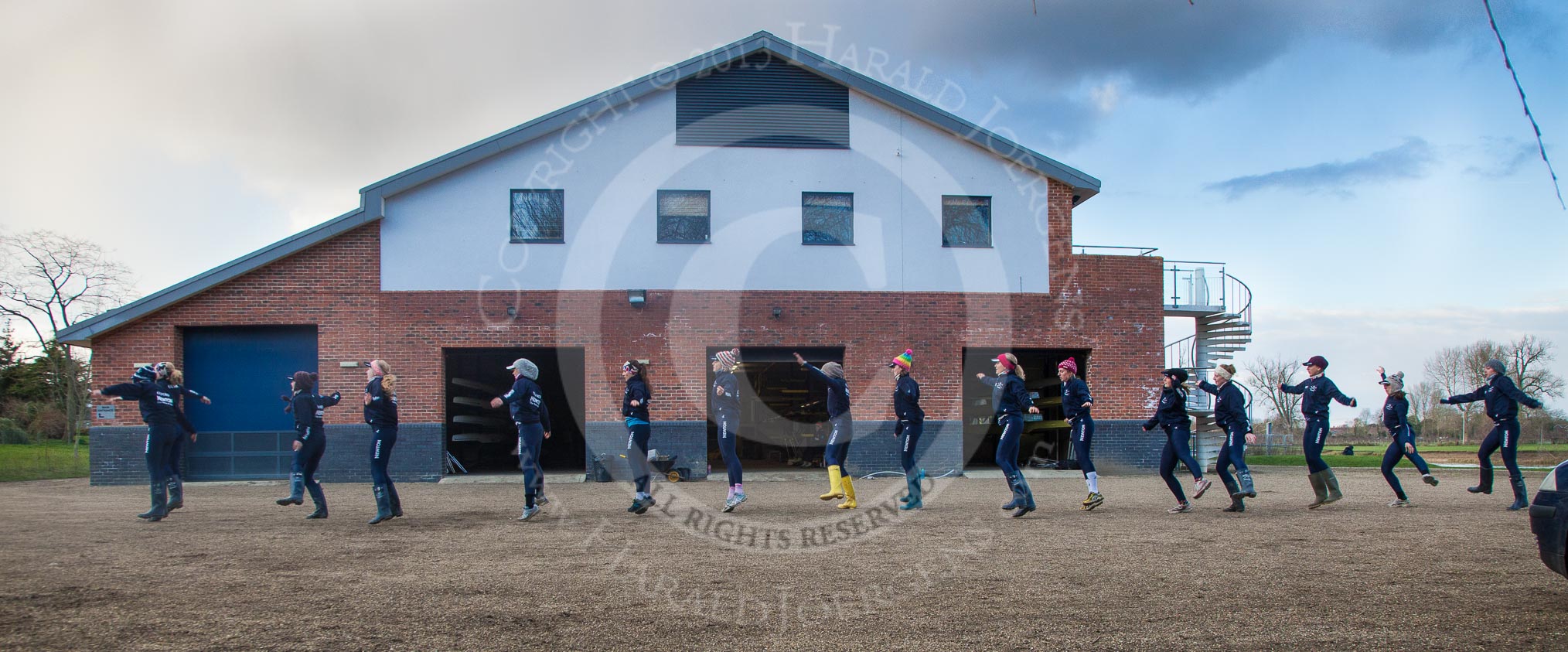 The Boat Race season 2013 - OUWBC training: Warming up at the Oxford University Fleming Boathouse, the Blue Boat and the Osiris (reserve boat) crew..
Fleming Boathouse,
Wallingford,
Oxfordshire,
United Kingdom,
on 13 March 2013 at 16:46, image #15