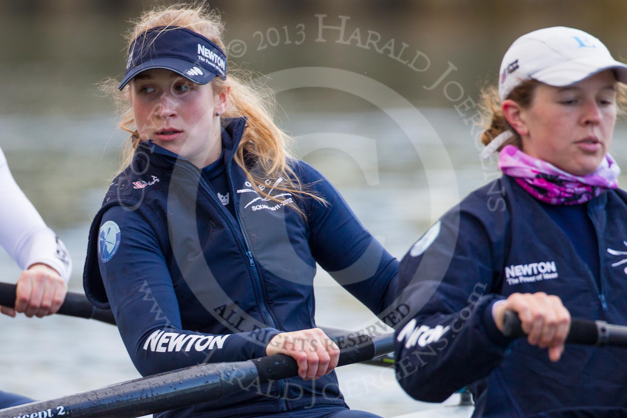 The Boat Race season 2013 - OUWBC training: In the OUWBC Blue Boat 3 seat Mary Foord-Weston and 4 seat Jo Lee..
River Thames,
Wallingford,
Oxfordshire,
United Kingdom,
on 13 March 2013 at 17:02, image #44
