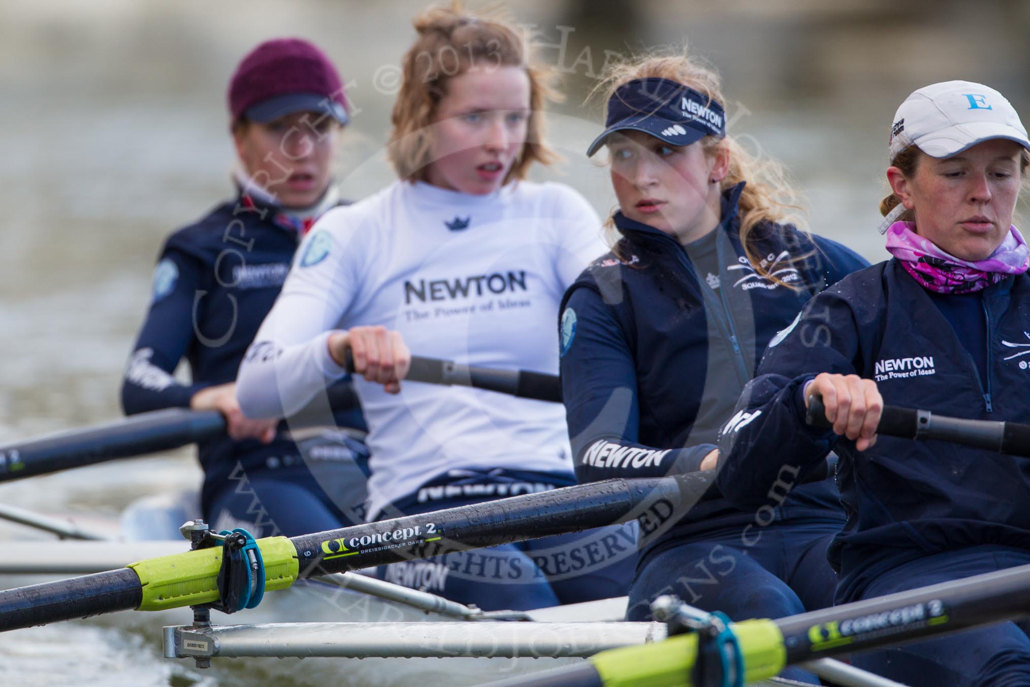 The Boat Race season 2013 - OUWBC training: In the OUWBC Blue Boat Mariann Novak at bow, then Alice Carrington-Windo, Mary Foord-Weston, and Jo Lee..
River Thames,
Wallingford,
Oxfordshire,
United Kingdom,
on 13 March 2013 at 17:02, image #45