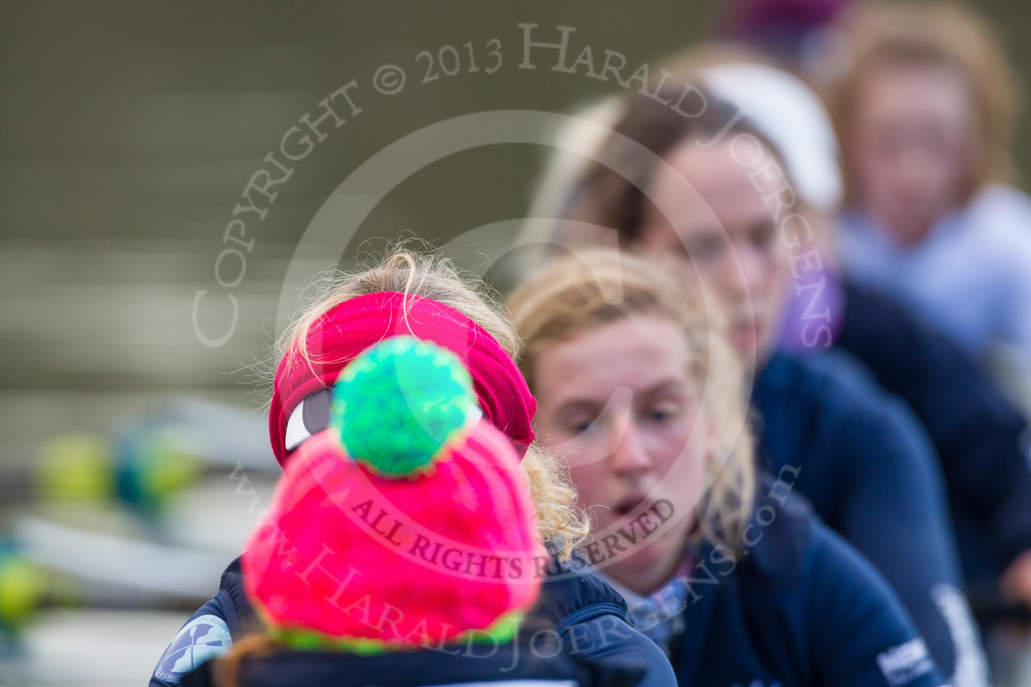 The Boat Race season 2013 - OUWBC training: The OUWBC Blue Boat crew - cox Katie Apfelbaum, stroke Maxie Scheske, Anastasia Chitty, in focus Harriet Keane, Amy Varney, Jo Lee, Mary Foord-Weston, Alice Carrington-Windo, and bow Mariann Novak..
River Thames,
Wallingford,
Oxfordshire,
United Kingdom,
on 13 March 2013 at 17:04, image #59