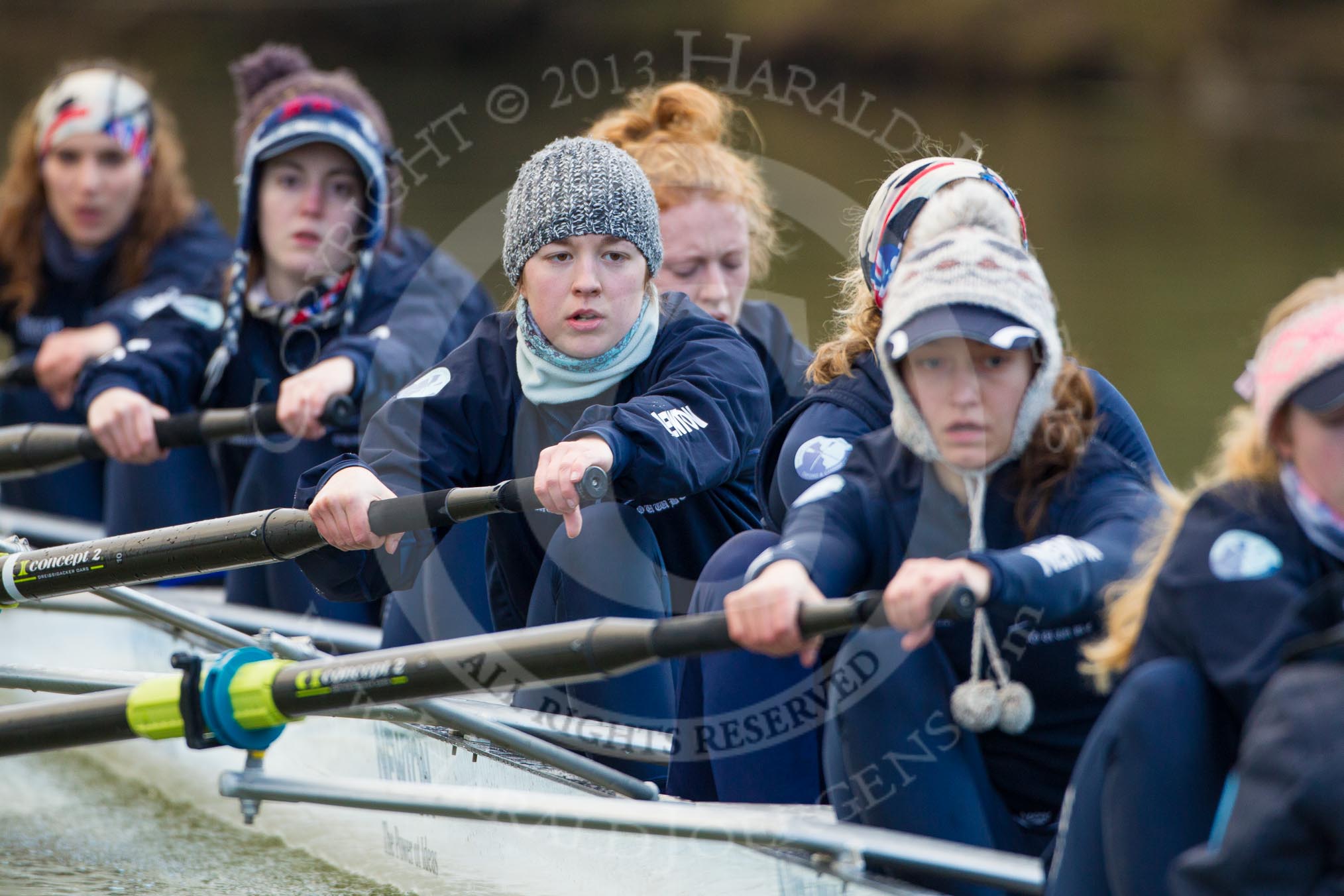 Photo 1303131704501D49590HaraldJoergens The Boat Race season 2013 - OUWBC training: Osiris, the OUWBC reserve boat: Bow Coralie Viollet-Djelassi, then Elspeth Cumber, Hannah Ledbury, Eleanor Darlington, Rachel Purkess, Caitlin Goss, Annika Bruger, and stroke Emily Chittock..
River Thames,
Wallingford,
Oxfordshire,
United Kingdom,
on 13 March 2013 at 17:05, image #69