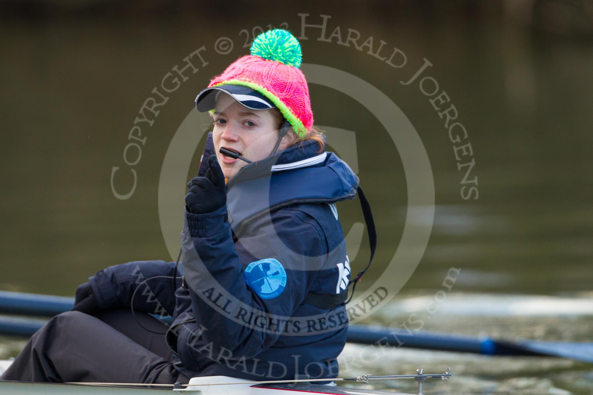 The Boat Race season 2013 - OUWBC training: OUWBC Blue Boat cox Katie Apfelbaum..
River Thames,
Wallingford,
Oxfordshire,
United Kingdom,
on 13 March 2013 at 17:07, image #77