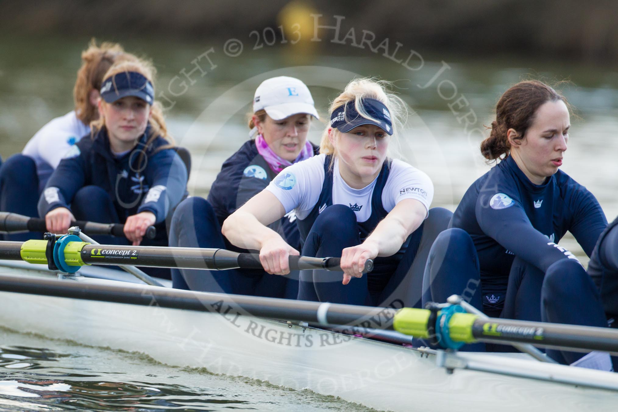 The Boat Race season 2013 - OUWBC training: In the OUWBC Blue Boat 2 seat Alice Carrington-Windo, Mary Foord-Weston, Jo Lee, Amy Varney, and 5 seat Harriet Keane..
River Thames,
Wallingford,
Oxfordshire,
United Kingdom,
on 13 March 2013 at 17:08, image #87