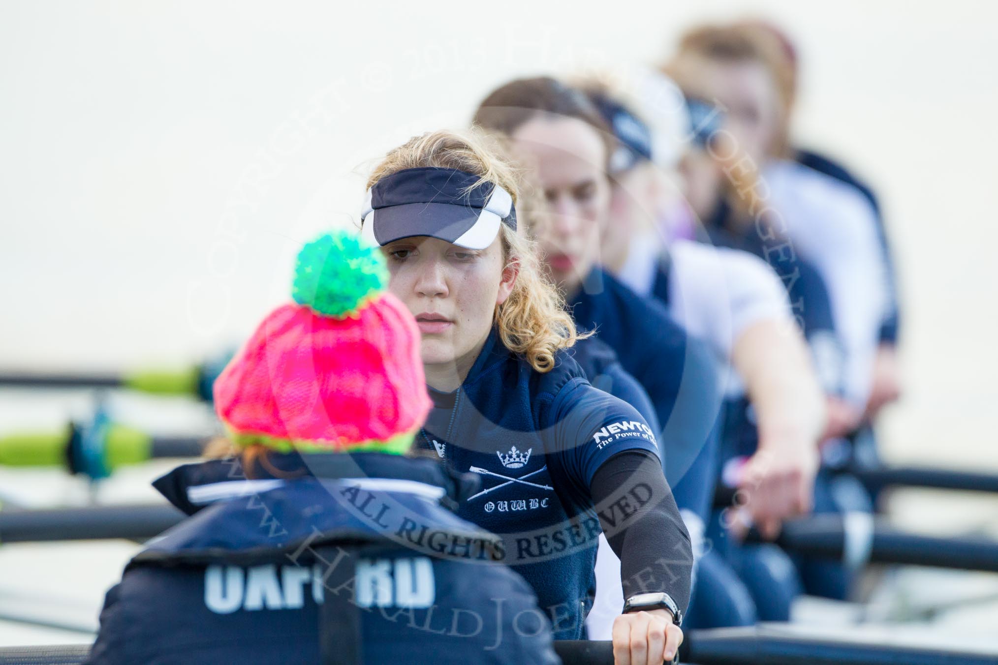 The Boat Race season 2013 - OUWBC training: The OUWBC Blue Boat during the training session - cox Katie Apfelbaum, stroke Maxie Scheske, Anastasia Chitty, Harriet Keane, Amy Varney, Jo Lee, Mary Foord-Weston, Alice Carrington-Windo, and bow Mariann Novak..
River Thames,
Wallingford,
Oxfordshire,
United Kingdom,
on 13 March 2013 at 17:08, image #90