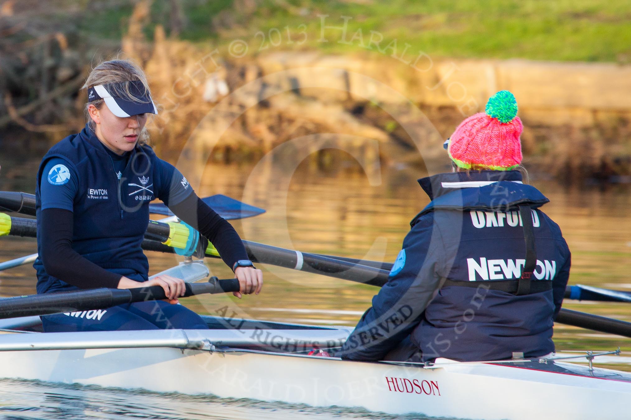 The Boat Race season 2013 - OUWBC training: In the OUWBC Blue Boat stroke Maxie Scheske and cox Katie Apfelbaum..
River Thames,
Wallingford,
Oxfordshire,
United Kingdom,
on 13 March 2013 at 17:16, image #123